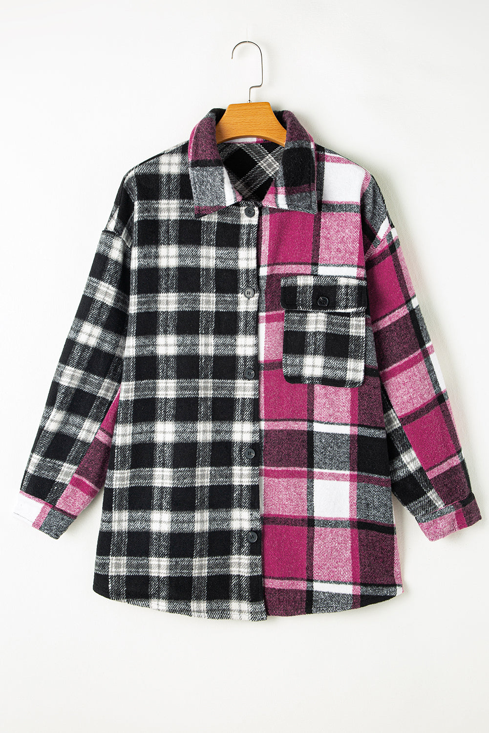 Stacey B's Black Plaid Colorblock Loose Shacket