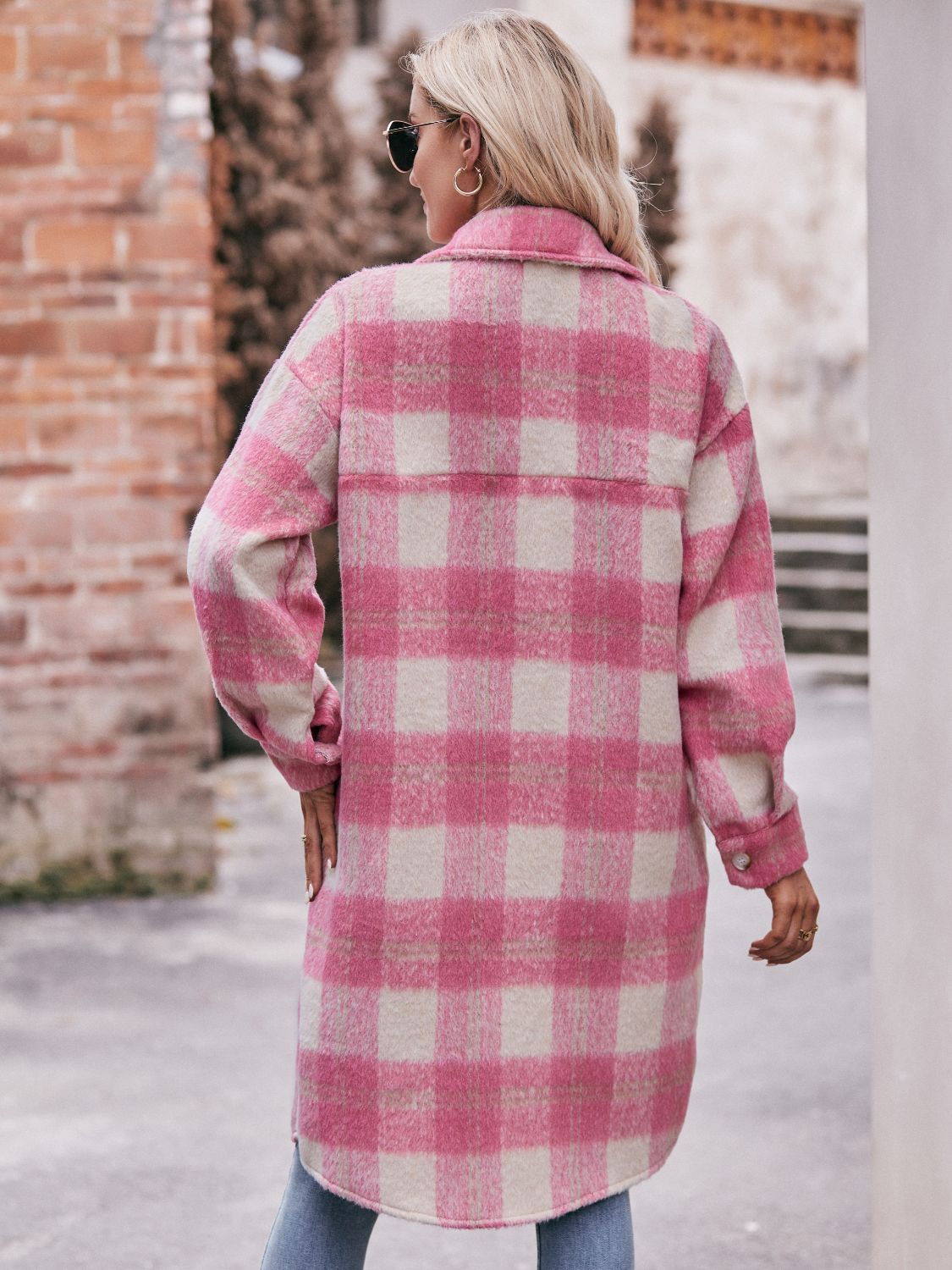 Stacey B's Mandy Plaid Dropped Shoulder Slit Coat