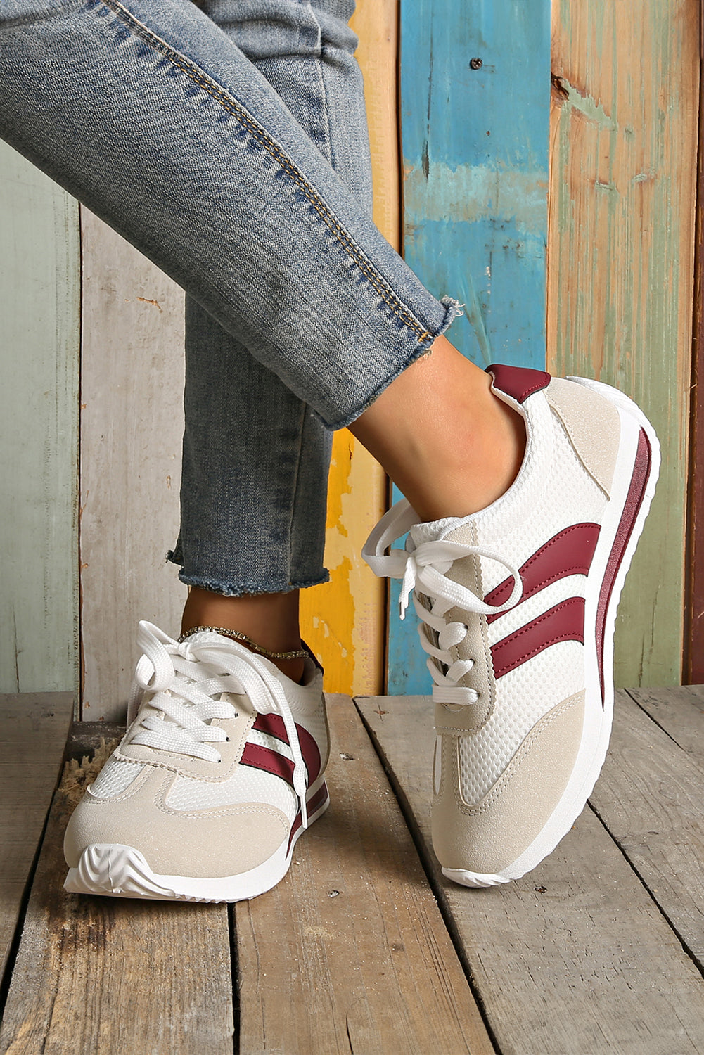 Stacey B's Blackish Green Patchwork Breathable Lace Up Sneakers