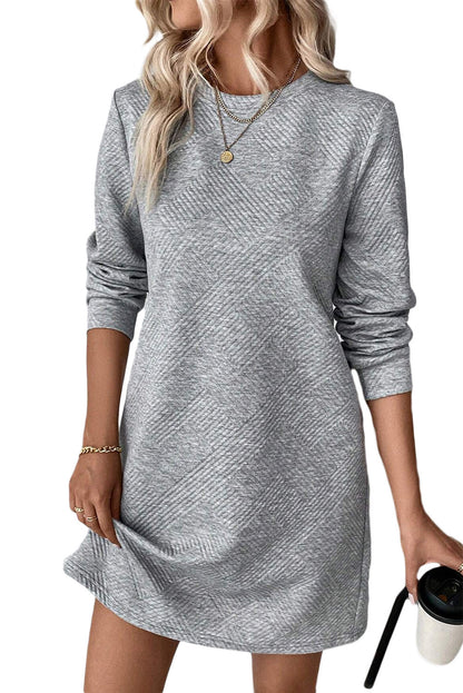 Stacey B's Rose Red Plain Textured Long Sleeve Shift Short Dress
