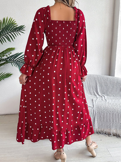 Stacey B's Polka Dot Flounce Sleeve Midi Dress