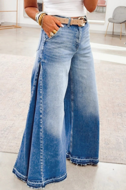 Stacey B's Myosotis Side Seam Gathering Flare Leg Jeans Casual Daily Full-length Denim Pants