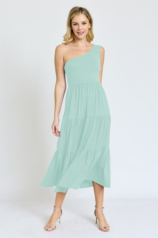 Stacey B's One Shoulder Ruffle Midi Dress