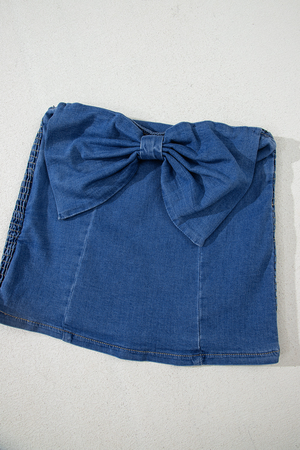 Stacey B's Sail Blue Vintage Bow Front Smocked Back Denim Tube Top