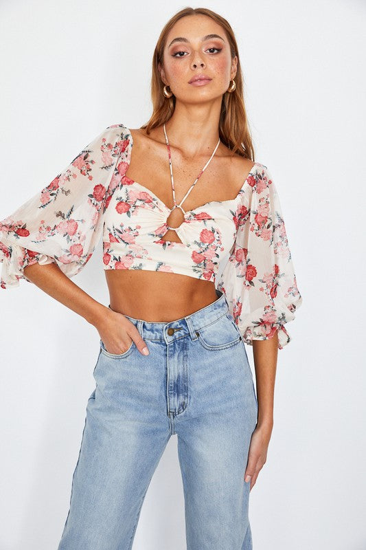 Stacey B's Chiffon Balloon Sleeved Bustier Crop Top