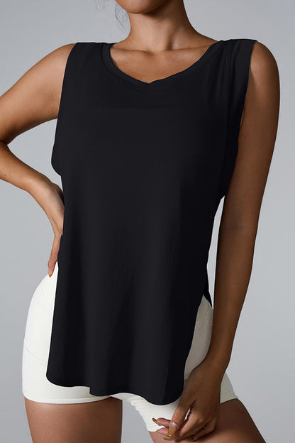 Stacey B's Slit Round Neck Active Tank