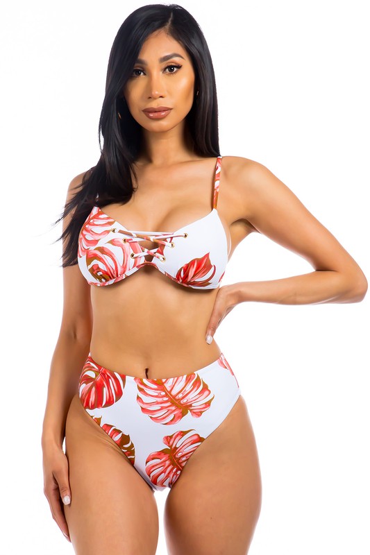 Stacey B's Two Piece Tropical Leave Print Bikini