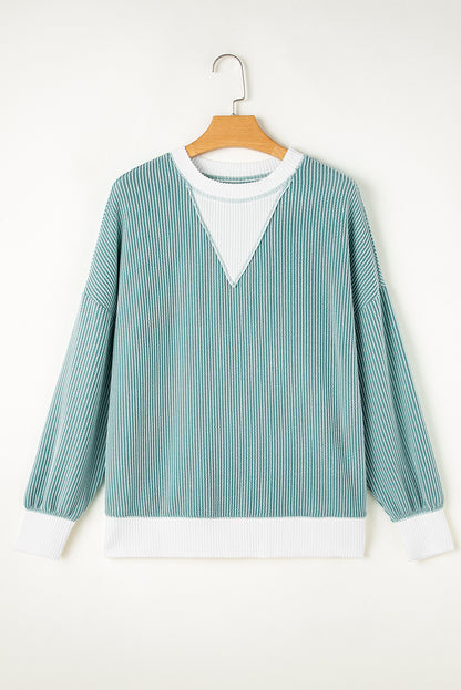Stacey B's Light Blue Corded Colorblock Drop Shoulder Loose Top