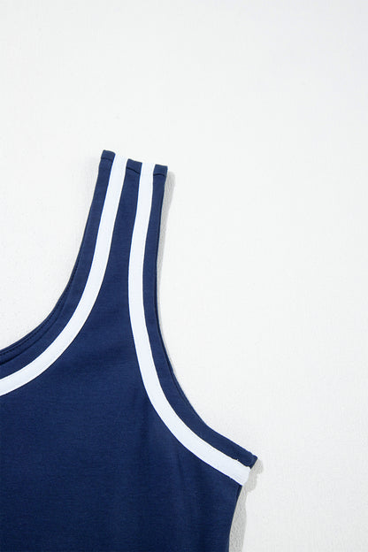 Stacey B's Dirty blue Contrast Trim U Neck Sleeveless Mini Dress