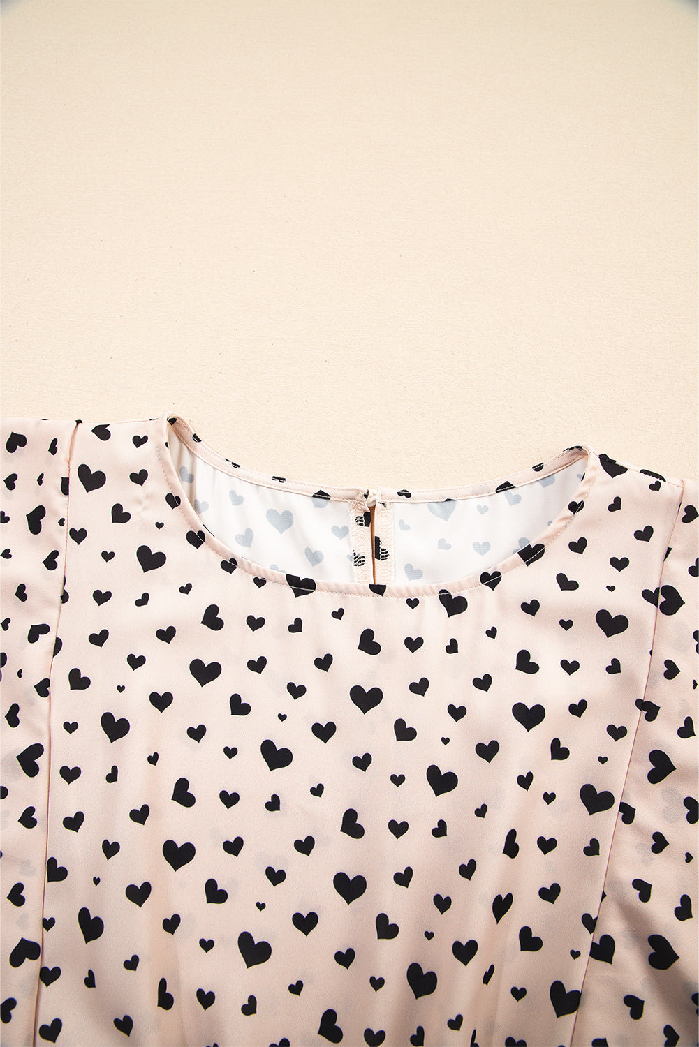 Stacey B's Khaki Heart Printed Flutter Sleeve Cinched Waist Tiered Ruffle Mini Dress