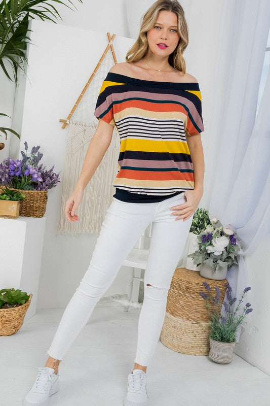 Stacey B's Plus Stripe Off Shoulder Top