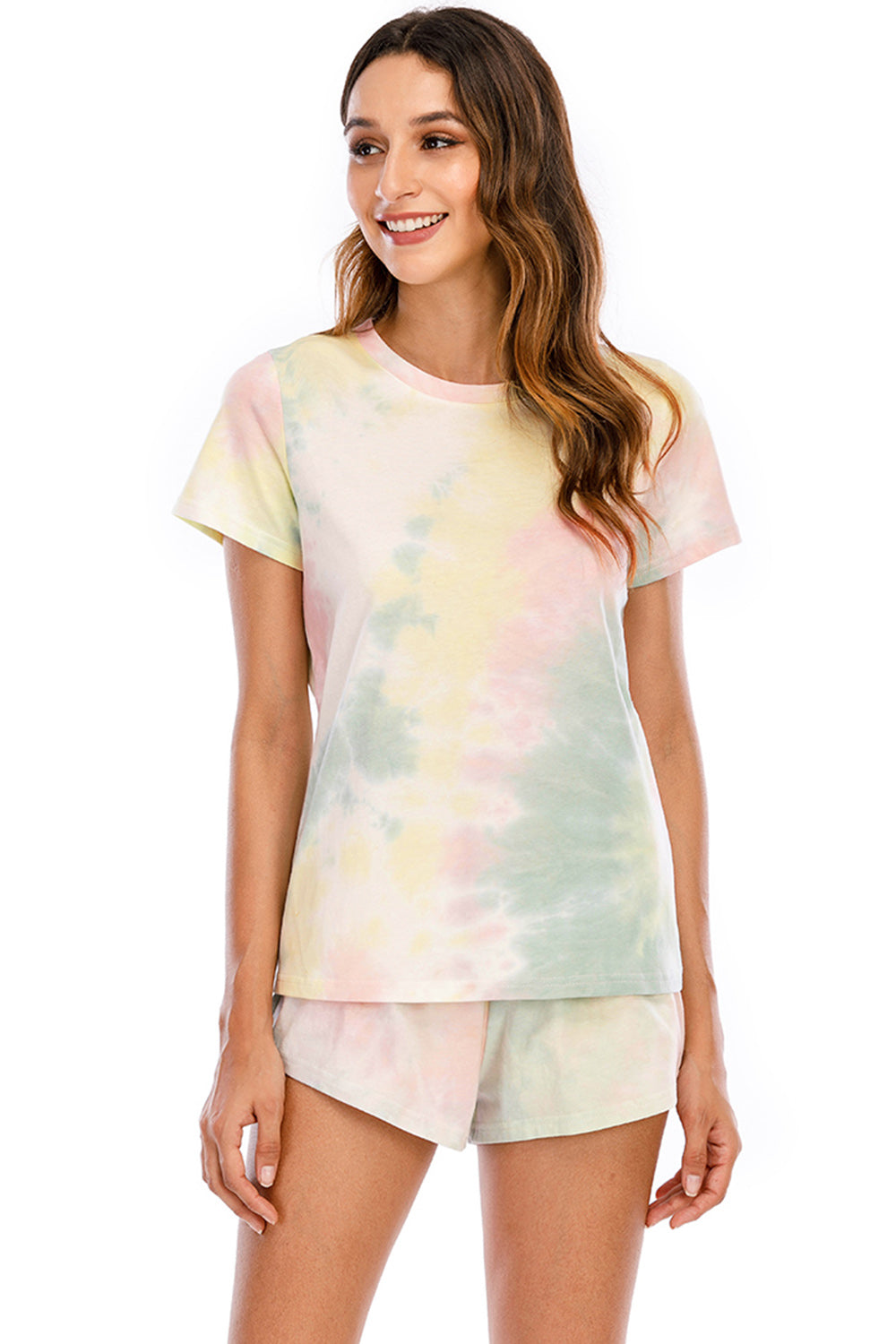 Stacey B's Tie-Dye Round Neck Short Sleeve Top and Shorts Lounge Set