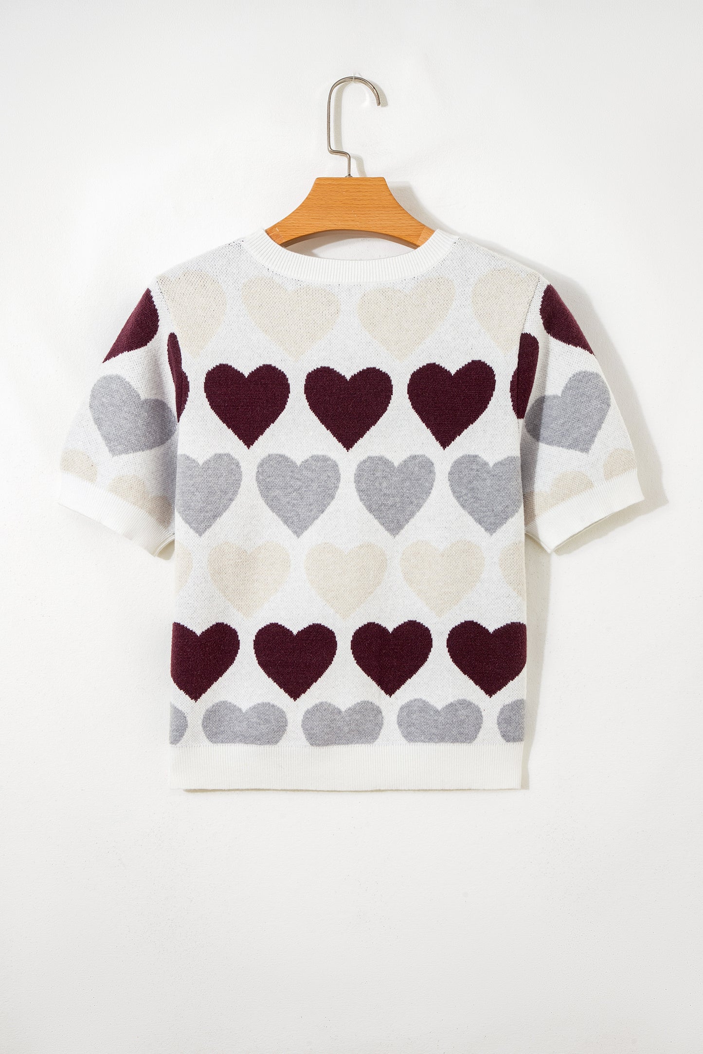 Stacey B's White Valentine Heart Short Sleeve Sweater