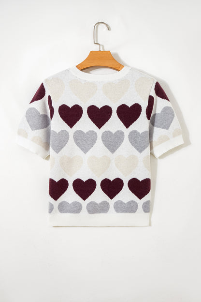 Stacey B's White Valentine Heart Short Sleeve Sweater