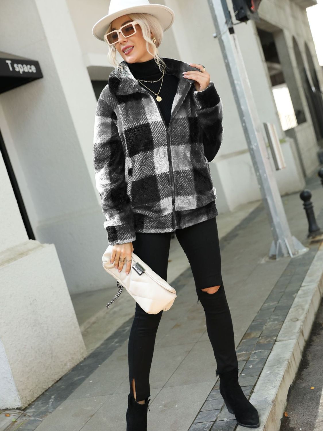 Stacey B's Plaid Zip-Up Collared Jacket