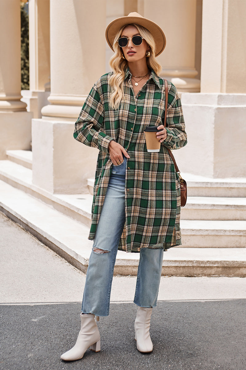 Stacey B's Mandy Plaid Collared Neck Long Sleeve Coat