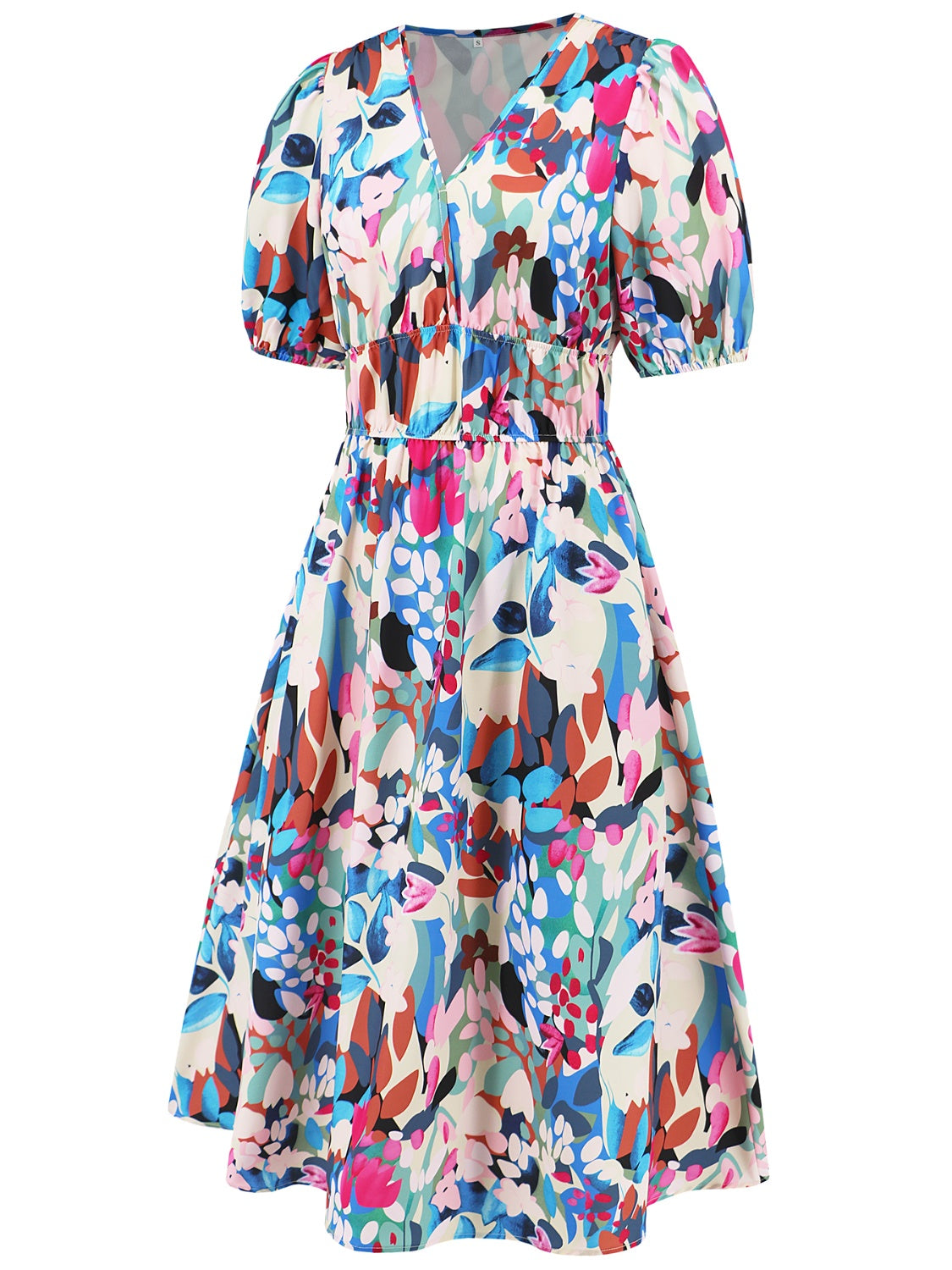 Stacey B's Ruched Printed Surplice Short Sleeve Dress