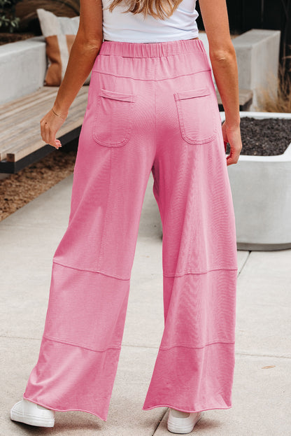 Stacey B's Bonbon Mineral Wash Exposed Seam Drawstring Elastic Waistband Wide Leg Cargo Pants