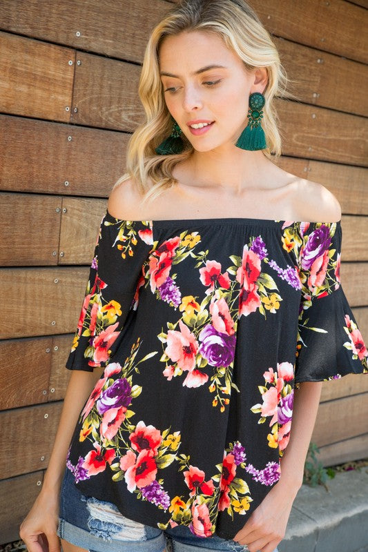 Stacey B's Plus Off Shoulder Ruffle Sleeve Top