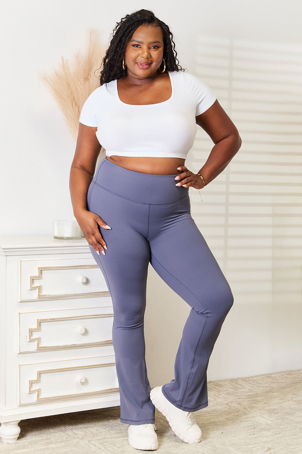 Stacey B's Basic Bae Wide Waistband Bootcut Sports Pants