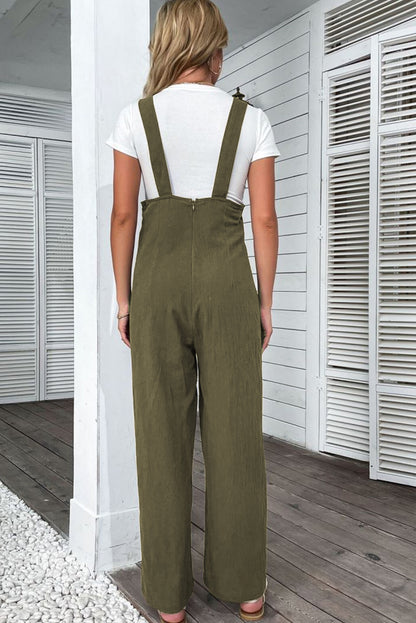 Stacey B's Jungle Green Solid Color Buttoned Straight Leg Overall