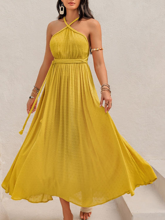 Stacey B's Swiss Dot Backless Sleeveless Maxi Dress