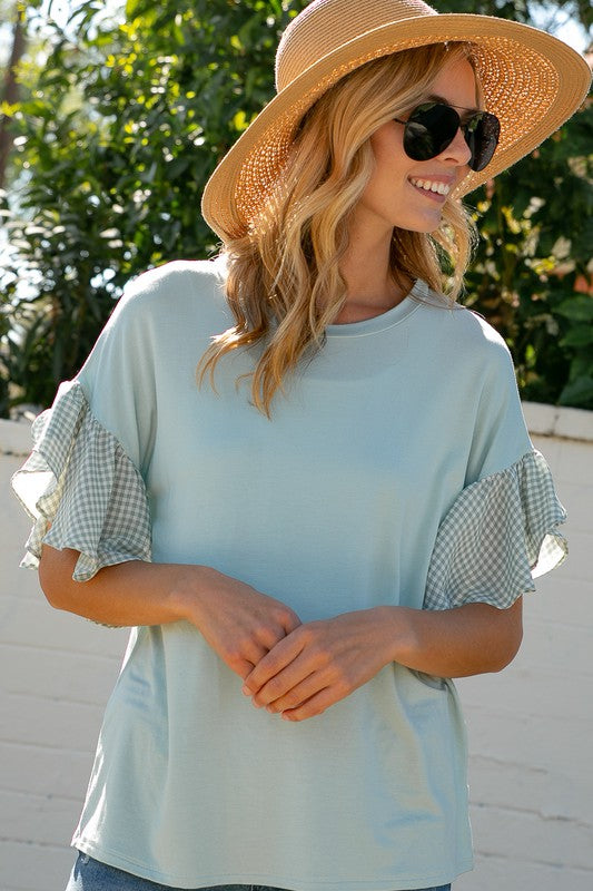 Stacey B's Plus Solid  Checker Mixed Boxy Top