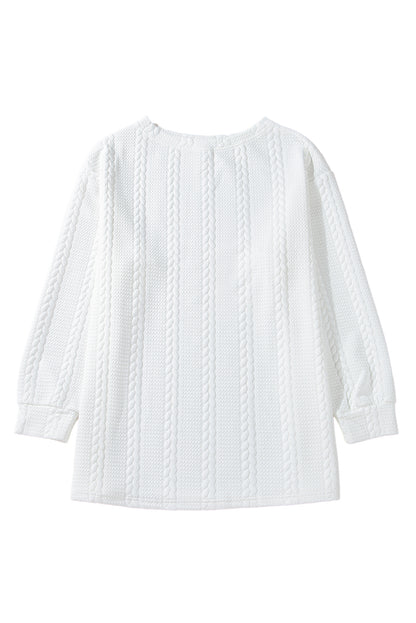 Stacey B's White Textured Loose Plus Size Long Sleeve Top