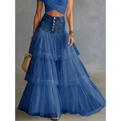 Stacey B's Cowboy patchwork mesh large swing skirt