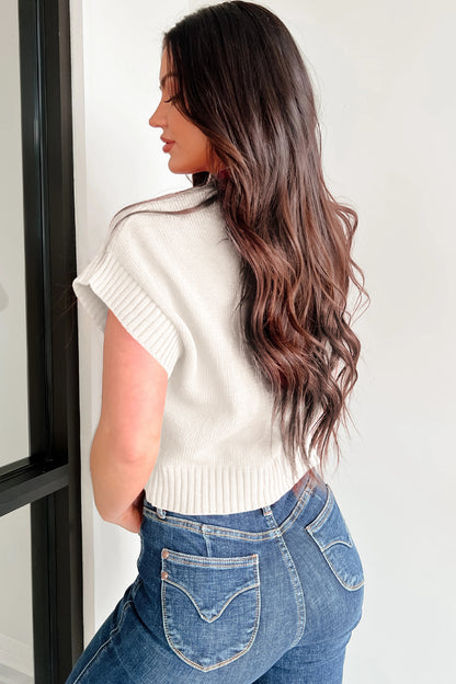 Stacey B's White Valentine Heart Graphic Cropped Short Sleeve Sweater