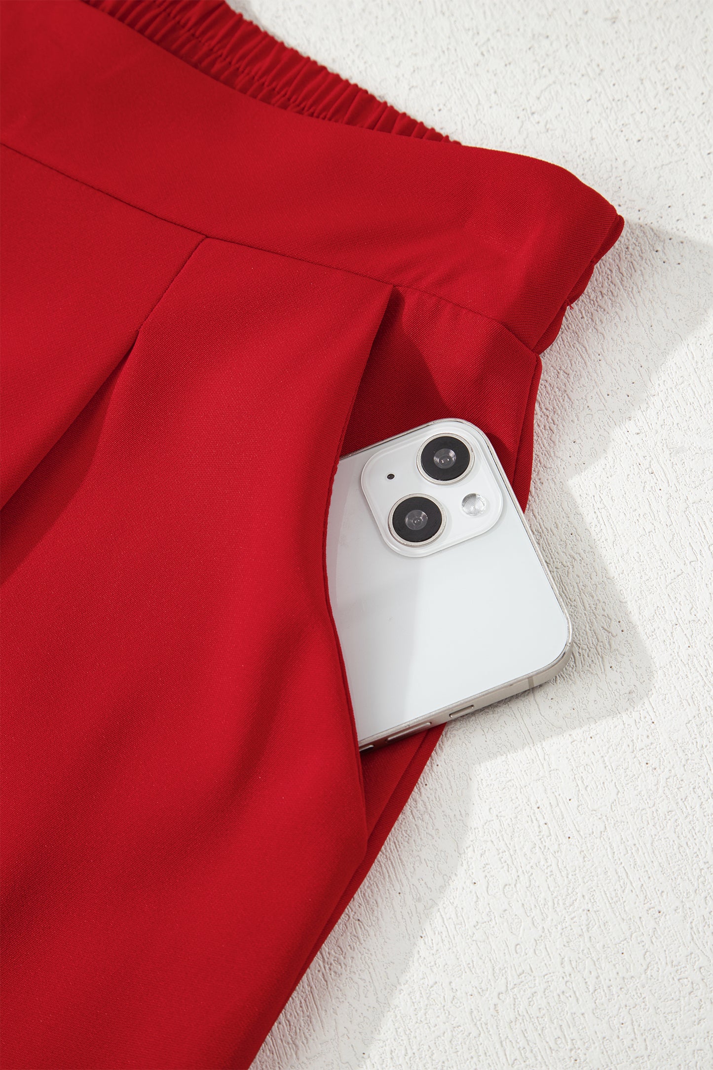 Stacey B's Fiery Red Pleated Detail Pull On High Elastic Waist Loose Straight Pants