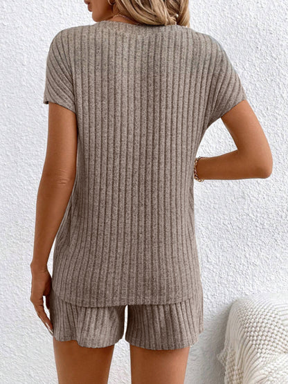Stacey B's Ribbed V-Neck Top and Shorts Set