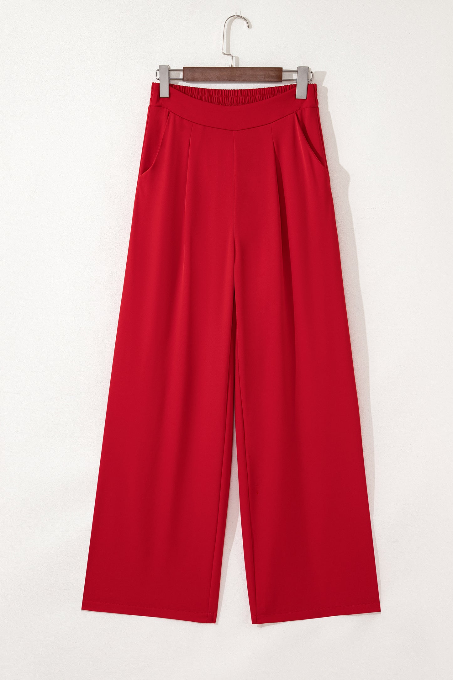 Stacey B's Fiery Red Pleated Detail Pull On High Elastic Waist Loose Straight Pants