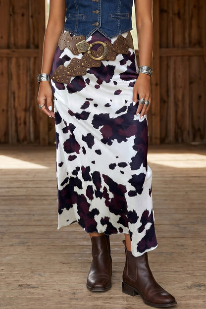 Stacey  B's Brown Abstract Print Western Long Metal Zip-Up Waist Daily Wear Skirt
