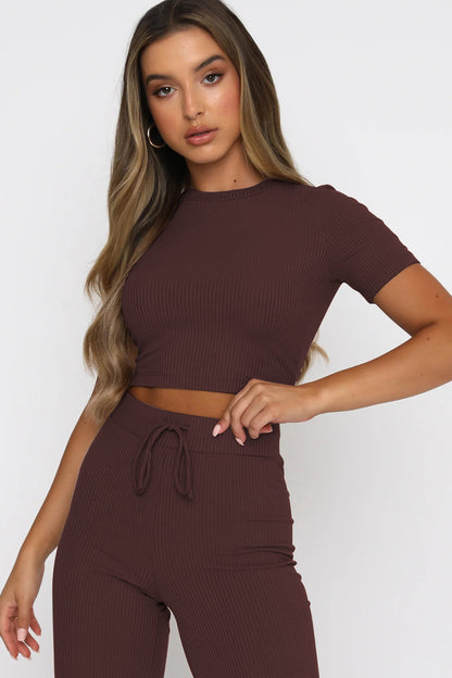Stacey B's Round Neck Short Sleeve Top and Pants Set