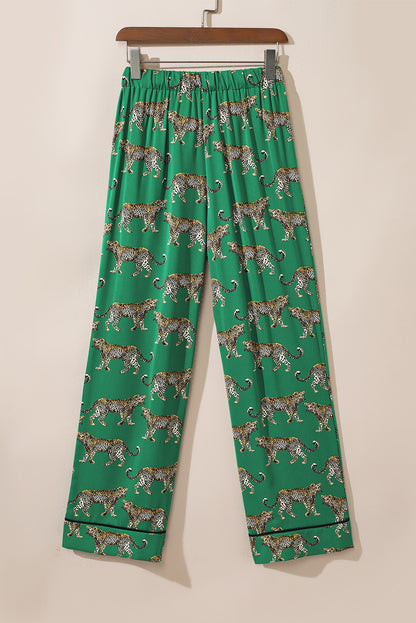 Stacey B's Green Cheetah Print Short Sleeve Shirt and Pants Pajama Set