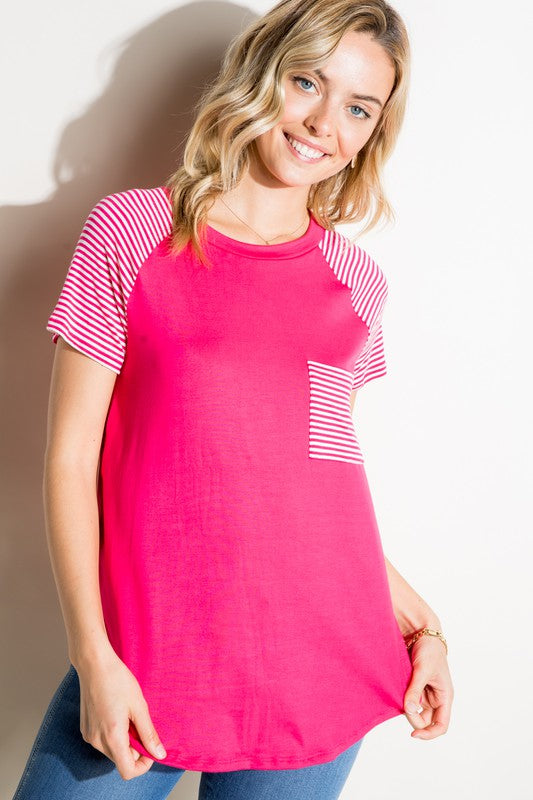 Stacey B's Plus Solid Stripe Mix Pocket Top