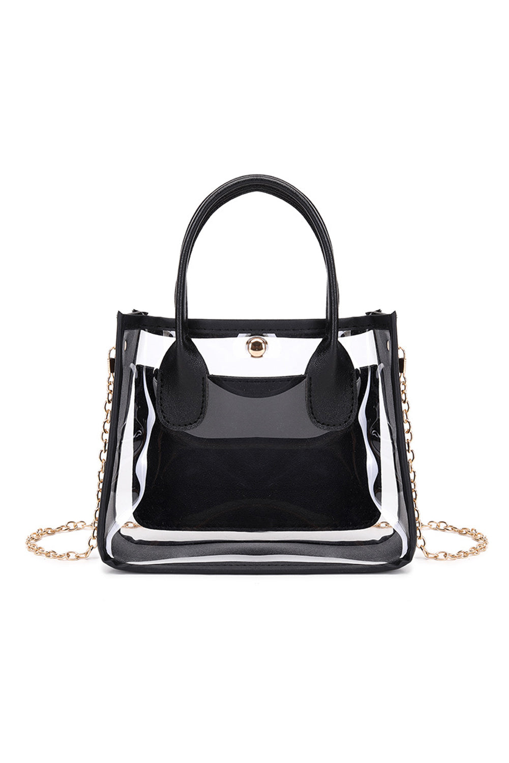 Stacey B's Black PVC PU Leather Chain Strap Clear Shoulder Bag