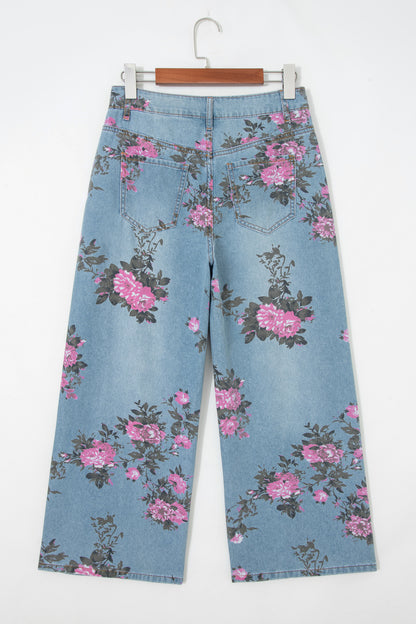 Stacey B's Sky Blue Garden Floral Print Bootcut Jeans