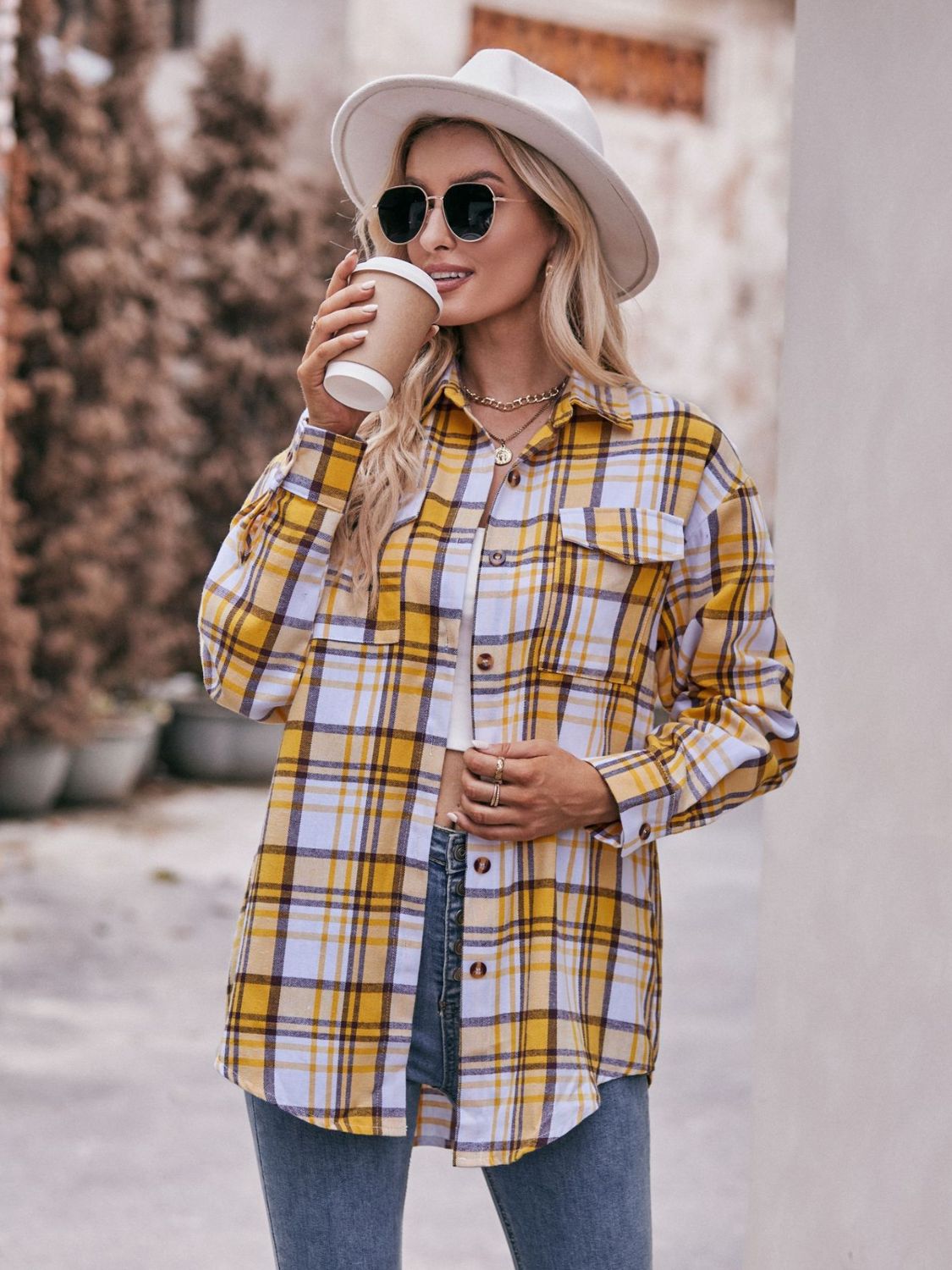 Stacey B's Mandy Plaid Dropped Shoulder Longline Shirt