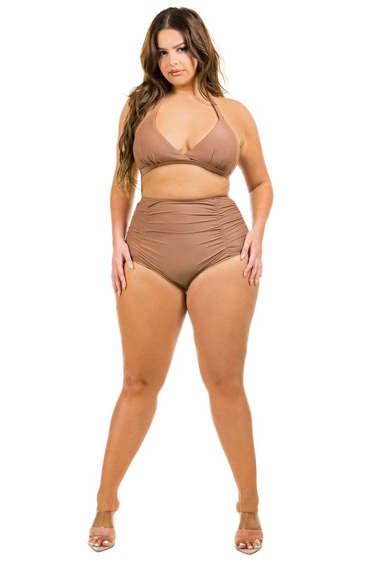 Stacey B's Two Piece High Waist with Rughe Front