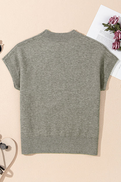 Stacey B's High Flower Pattern Ribbed Trim Short Sleeve Boxy Sweater