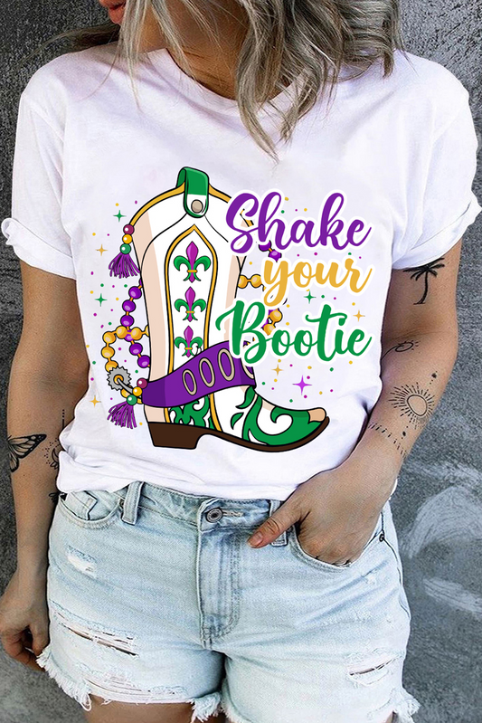 Stacey B's White Shake Your Bootie Graphic Plus Size Mardi Gras Tee