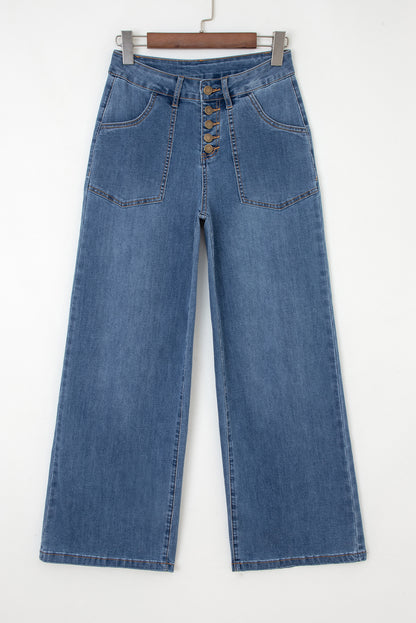 Stacey B's Ashleigh Blue Multi Buttons High Waist Wide Leg Jeans With Pockets