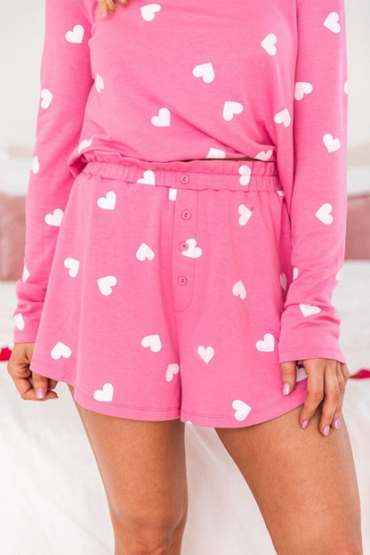 Stacey B's Pink Valentine Heart Print Long Sleeve Top and Shorts Pajama Set