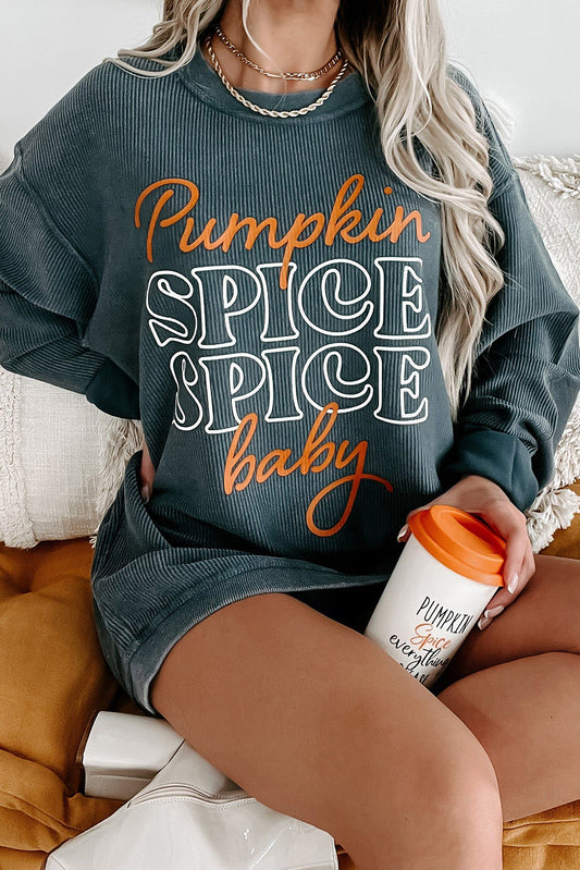 Stacey B's Dark Grey Halloween Pumpkin Spice Baby Graphic Textured Sweatshirt