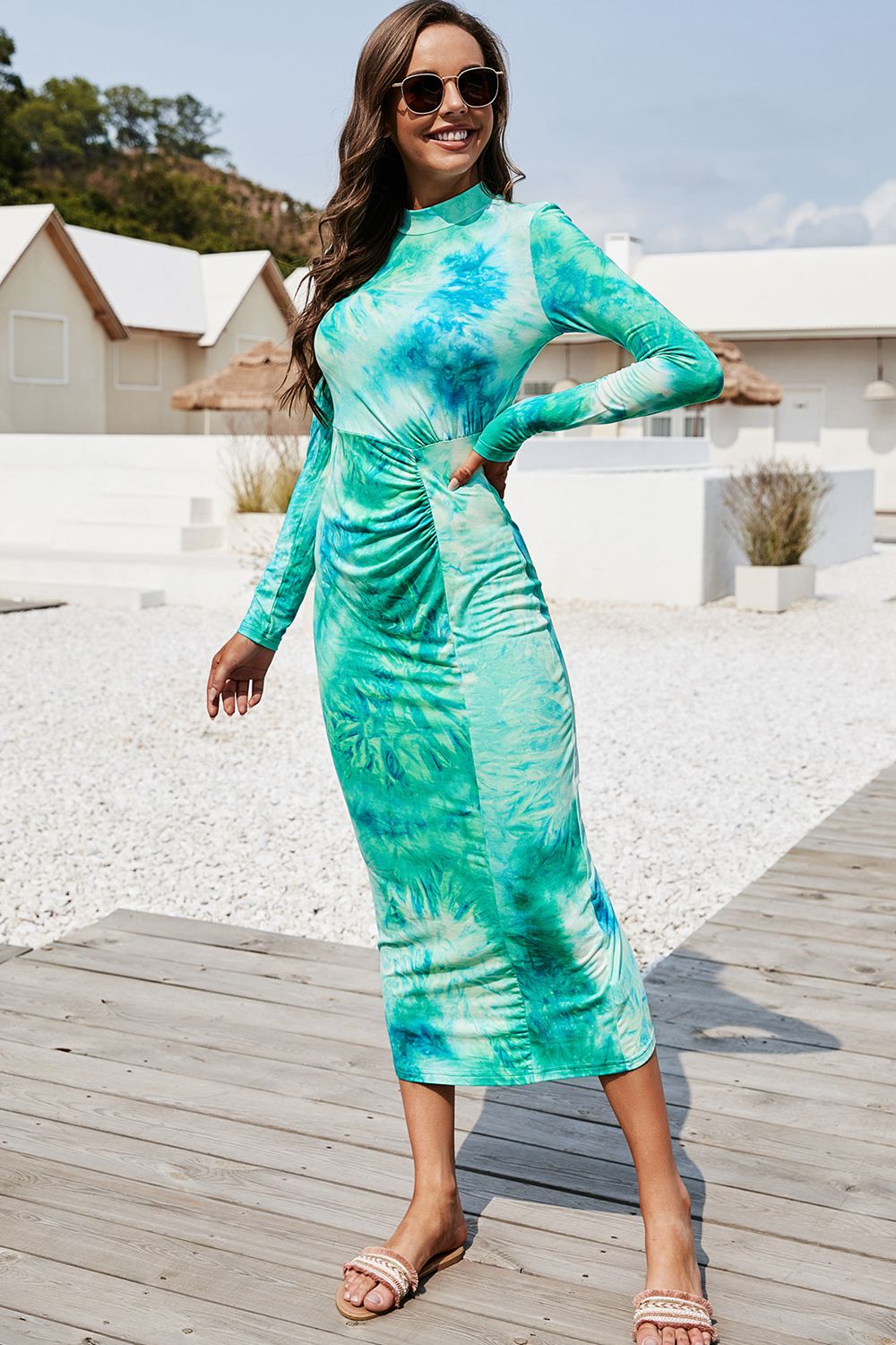 Stacey B's Tie Dye Mock Neck Long Sleeve Dress