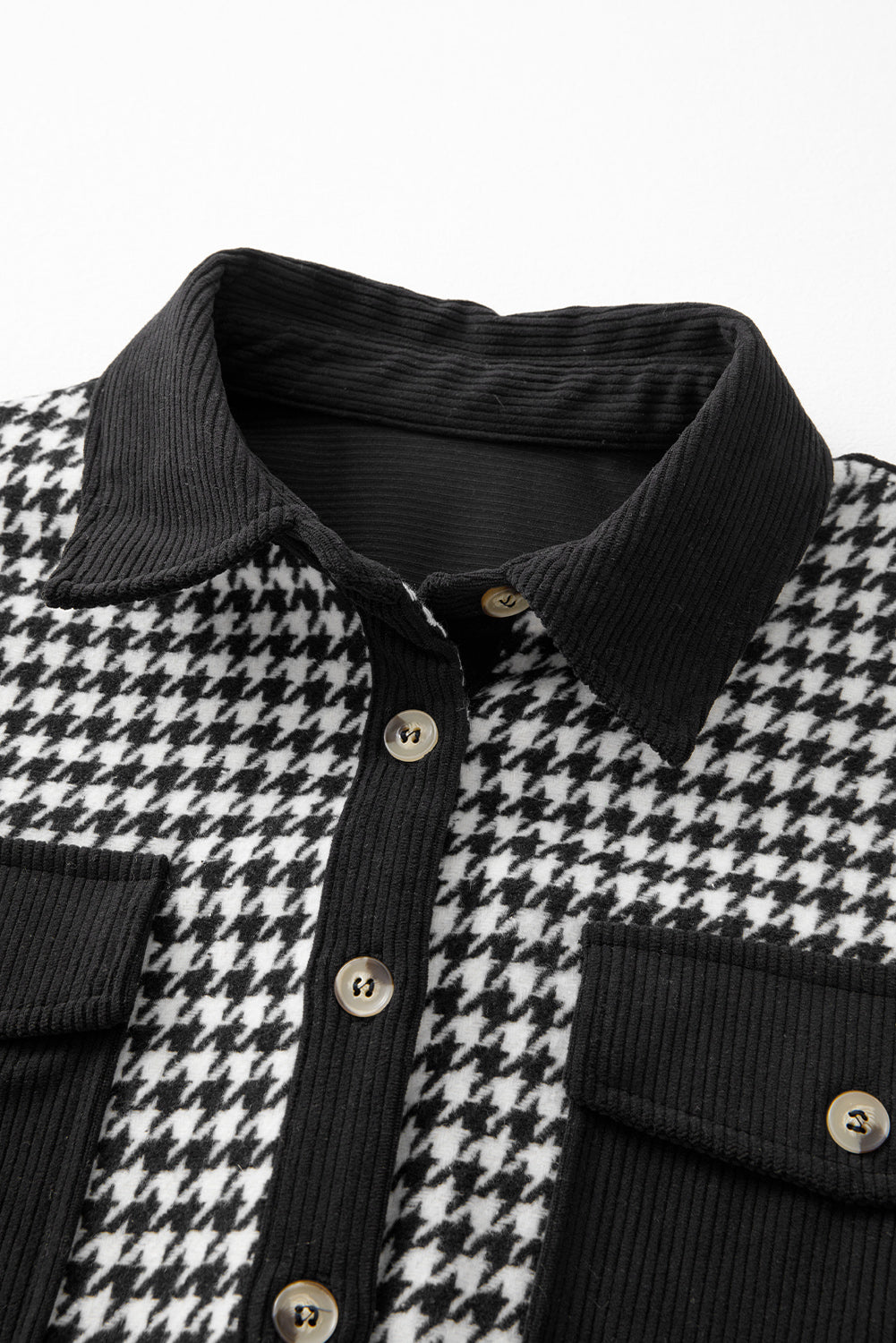 Stacey B's Black Houndstooth Corduroy Patchwork Flap Pocket Shacket