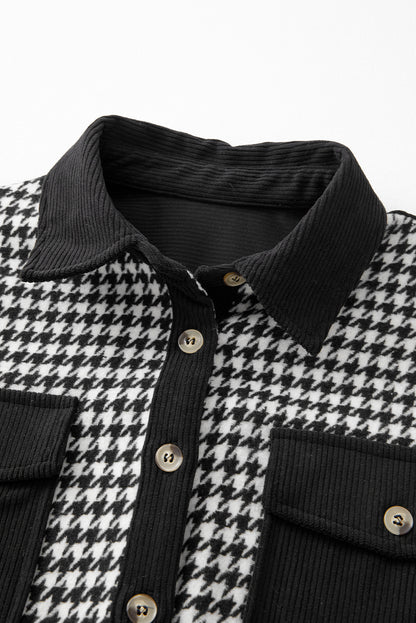 Stacey B's Black Houndstooth Corduroy Patchwork Flap Pocket Shacket