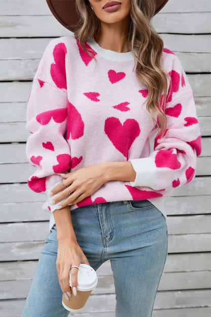 Stacey B's Angel Wings Heart Contrast Round Neck Long Sleeve Sweater
